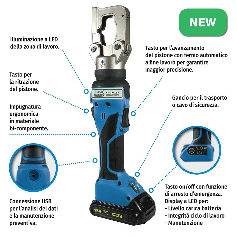 CRIMPING TOOL · BATTERY POWERED · IN-LINE · 55KN · DIES SERIES 83