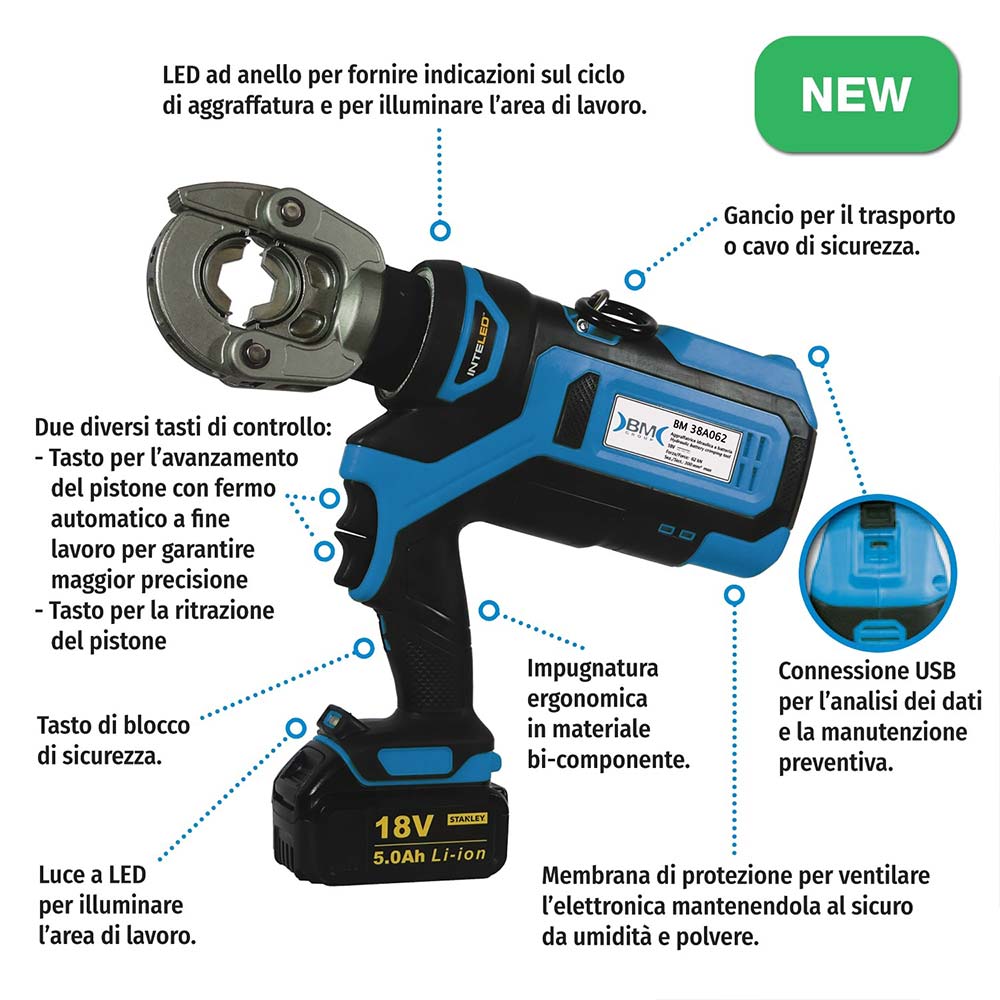 CRIMPING TOOL · BATTERY POWERED · 62KN · DIES SERIES 85