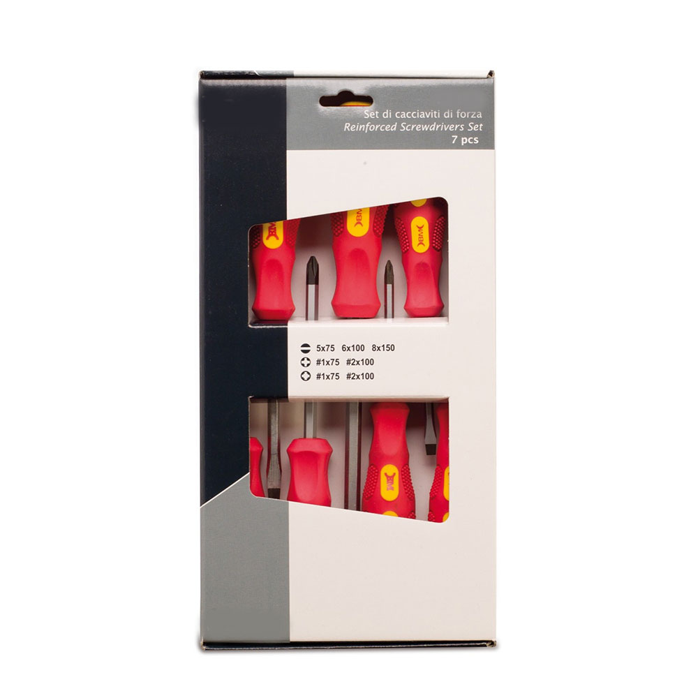 REINFORCED SCREWDRIVERS · 7 PCS SET (SLOTTED + PH + PZ)