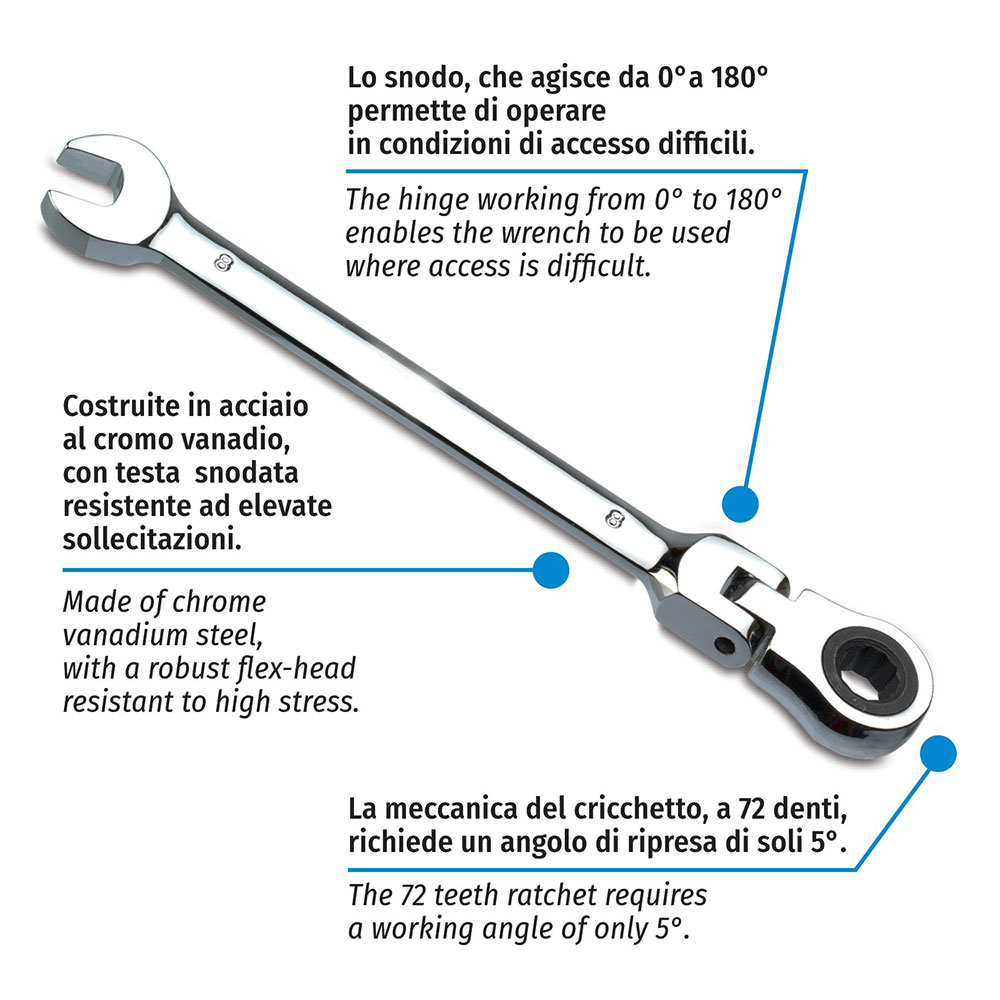 COMBINED RATCHET WRENCHES WITH SWIVEL POLYGON HEAD · 4 PCS SET