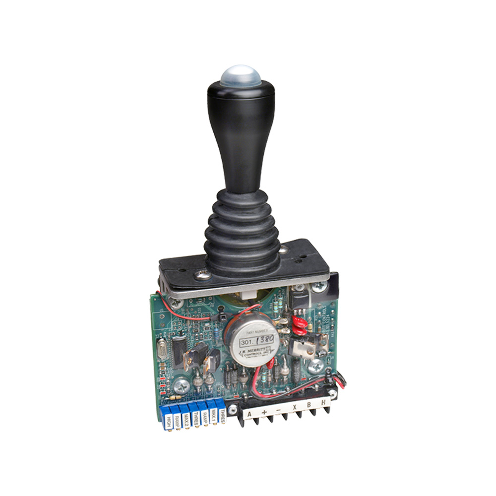 This joystick has a special console design enables activation of electronic elements such as Hall sensors and potentiometers and the use of up to three switch contacts.