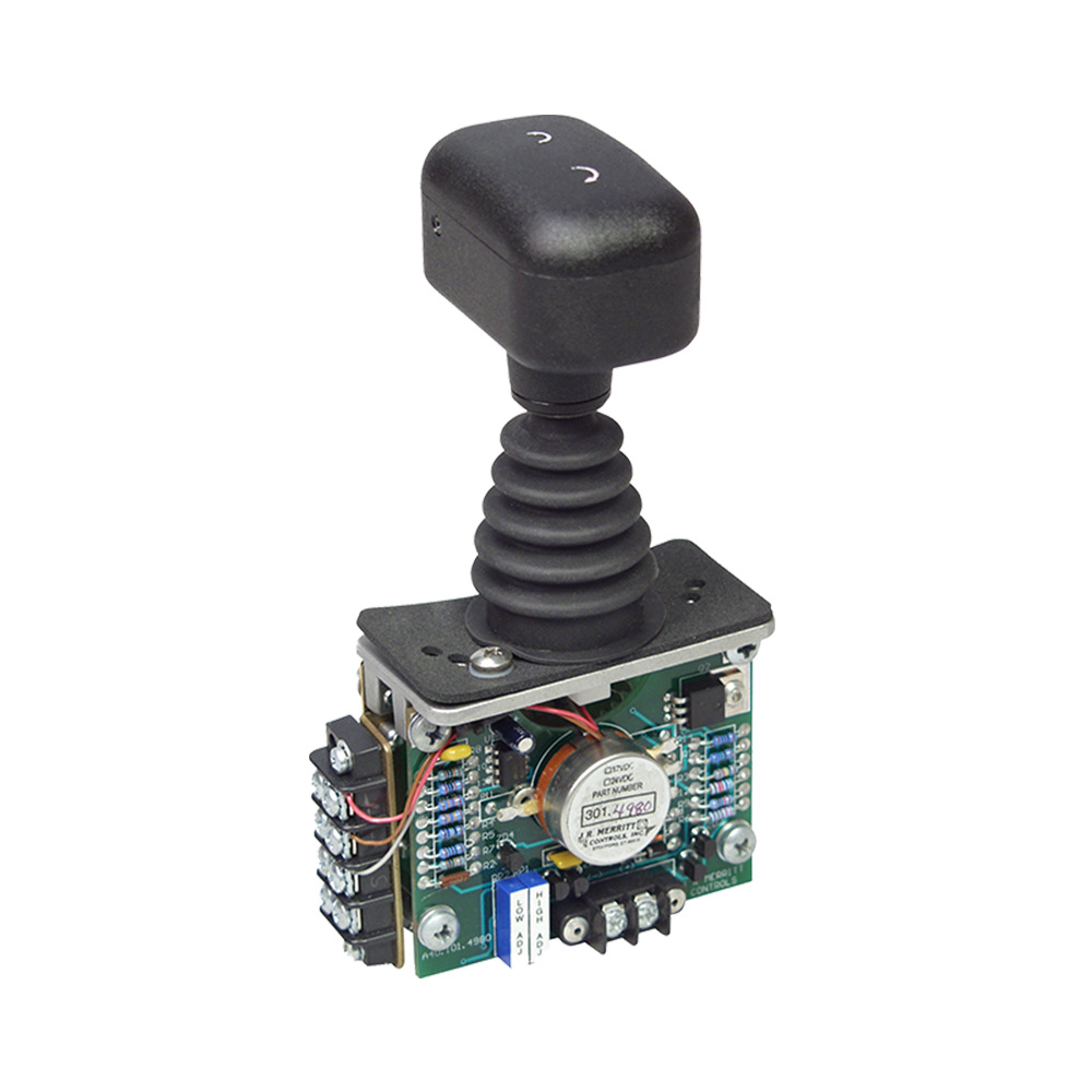 This joystick has a special console design enables activation of electronic elements such as Hall sensors and potentiometers and the use of up to three switch contacts.